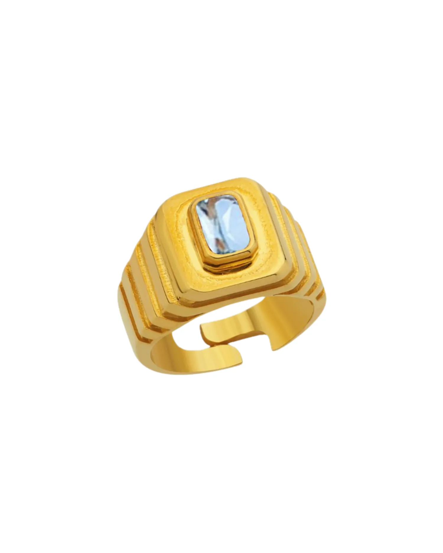 Oktagon Taşlı Yüzük Mavi - 925 ayar gümüş, 22 ayar altın kaplama
