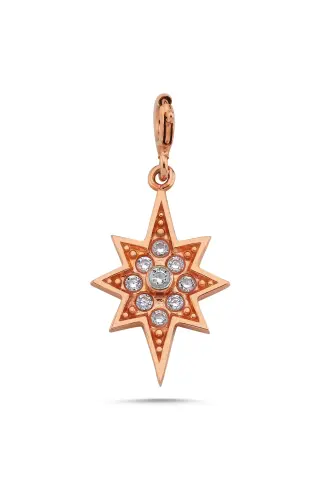 Taşlı Kutup Yıldızı Charm - 925 ayar gümüş, 22 ayar altın kaplama, zirkon, 2.5 gr