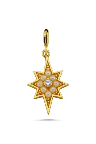 İncili Kutup Yıldızı Charm - 925 ayar gümüş, 22 ayar altın kaplama, 2.5 gr