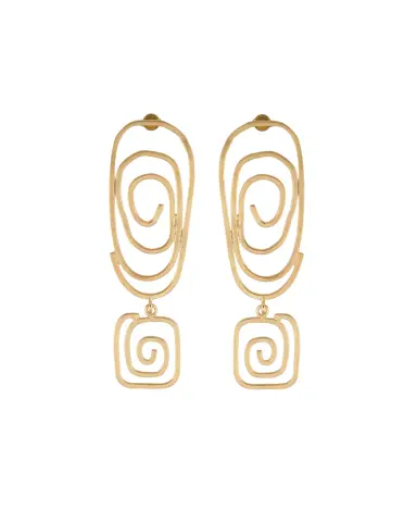 Geometrik Kare Spiral Küpe - 925 ayar gümüş, 22 ayar altın kaplama, 12.68 gr