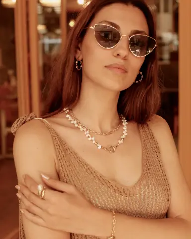 Belis İnci Kolye model üzerinde, 925 ayar gümüş, 55 cm