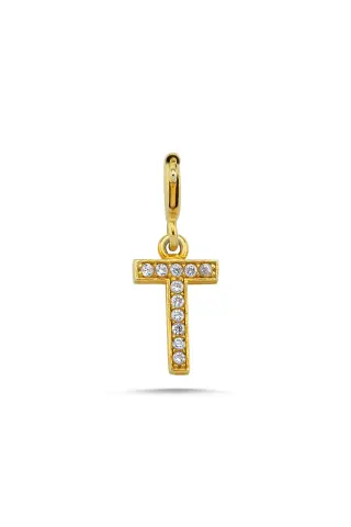 Taşlı Harf Charm - 925 ayar gümüş, 22 ayar altın kaplama, zirkon, 1.19 gr