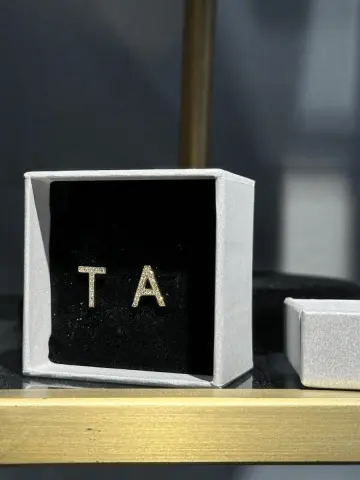14 Ayar Altın Pırlanta Tek Harf Küpe model üzerinde, 0.80 gr
