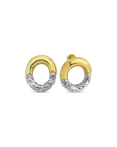 Rety Çift Renk Oval Küpe - 925 ayar gümüş, 22 ayar altın kaplama, 14.73 gr