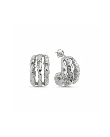 Amorf Üçlü Halka Küpe Terty beyaz zemin üzerinde önden görünüm, 925 ayar gümüş