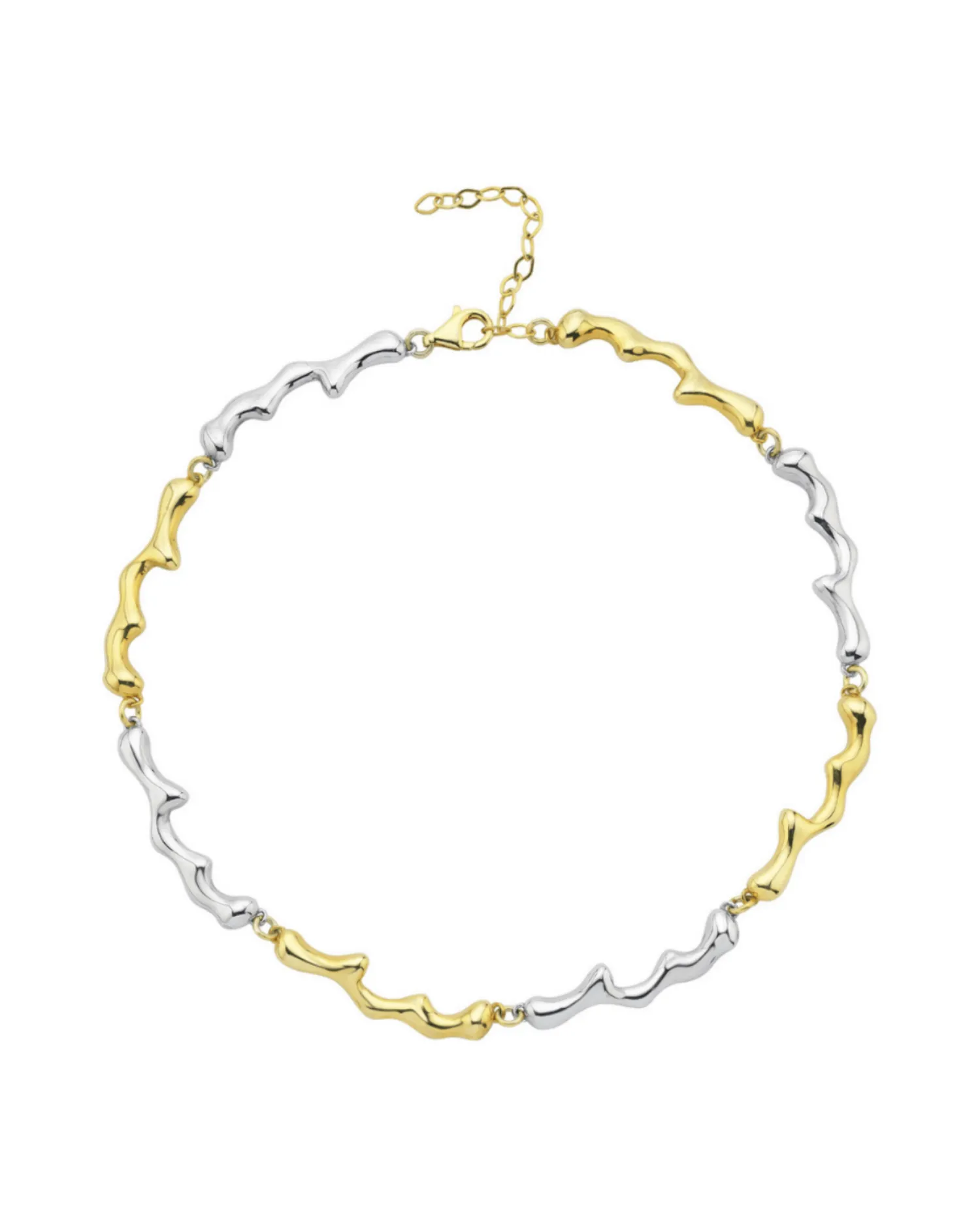 Dery Damla Choker Kolye Çift Renk - 925 ayar gümüş, 22 ayar altın kaplama, 32 cm