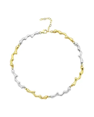 Dery Damla Choker Kolye Çift Renk - 925 ayar gümüş, 22 ayar altın kaplama, 32 cm