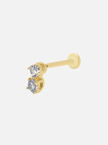 14 Ayar Altın Tragus Piercing İki Taşlı, 0.36 gr