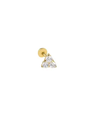 14 Ayar Altın Tragus Piercing Üç Taşlı Üçgen, 0.22 gr