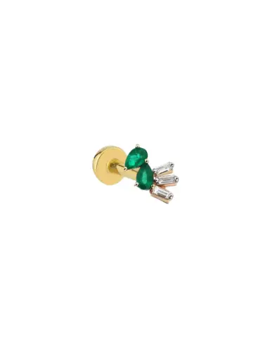 14 Ayar Altın Tragus Piercing Yeşil Damla Taşlı, 0.30 gr