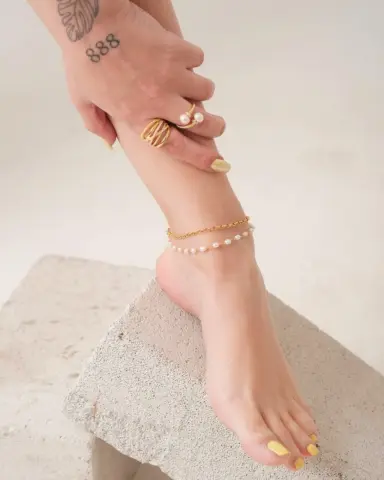 İkili İnci Halhal model üzerinde, 925 ayar gümüş, 21 cm