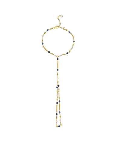 Mavi Lapis Lazuli Taşlı Şahmeran Bileklik - 925 ayar gümüş, 22 ayar altın kaplama, 4.6 gr