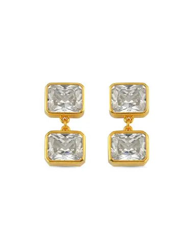 İkili Kristal Taşlı Sallantılı Küpe - 925 ayar gümüş, 22 ayar altın kaplama, 9.7 gr