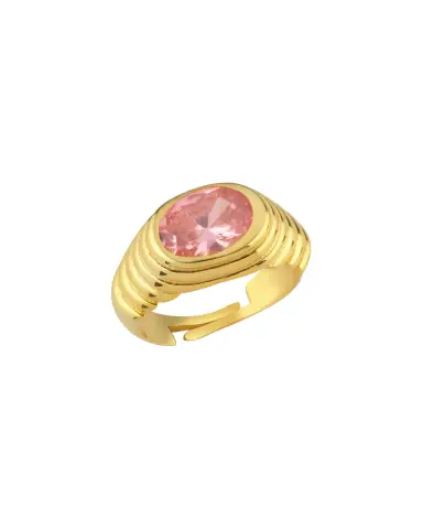 Lyra Oval Kristal Taşlı Şövalye Serçe Parmak Yüzüğü - 925 ayar gümüş, 22 ayar altın kaplama, 2.9 gr