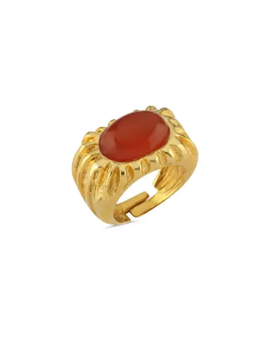 Eos Kahverengi Akik Taşlı Yüzük - 925 ayar gümüş, 22 ayar altın kaplama, 9.60 gr