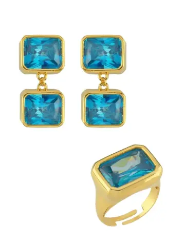 Nova Kristal Taşlı Takı Seti - 925 ayar gümüş, 22 ayar altın kaplama, 7.95 gr