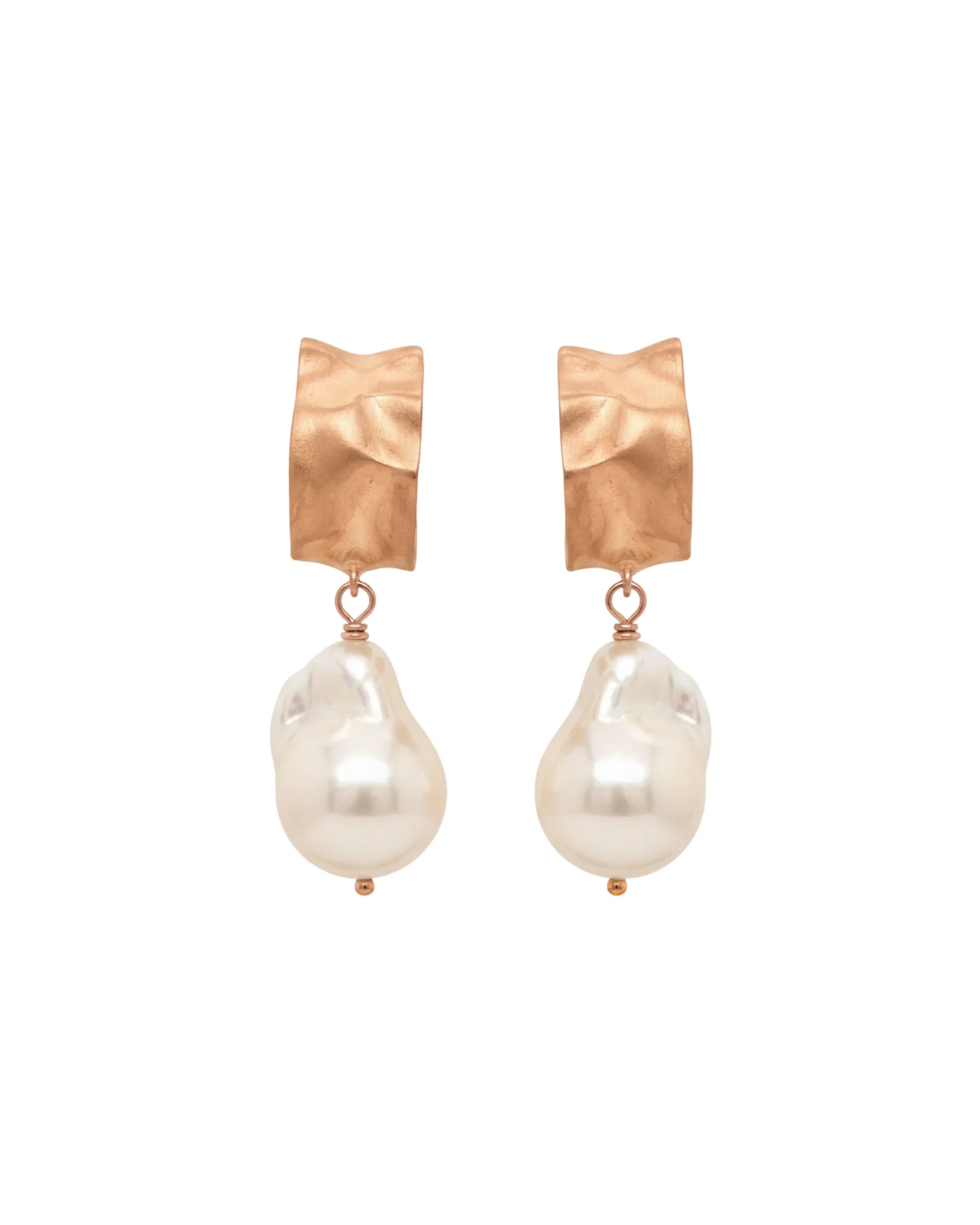 İnci Halka Küpe Cora 14 Ayar Rose Gold - 925 ayar gümüş, barok inci