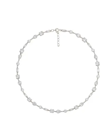 Geometrik Sıra Taşlı Kolye - 925 ayar gümüş, 22 ayar altın kaplama, zirkon, 30 cm